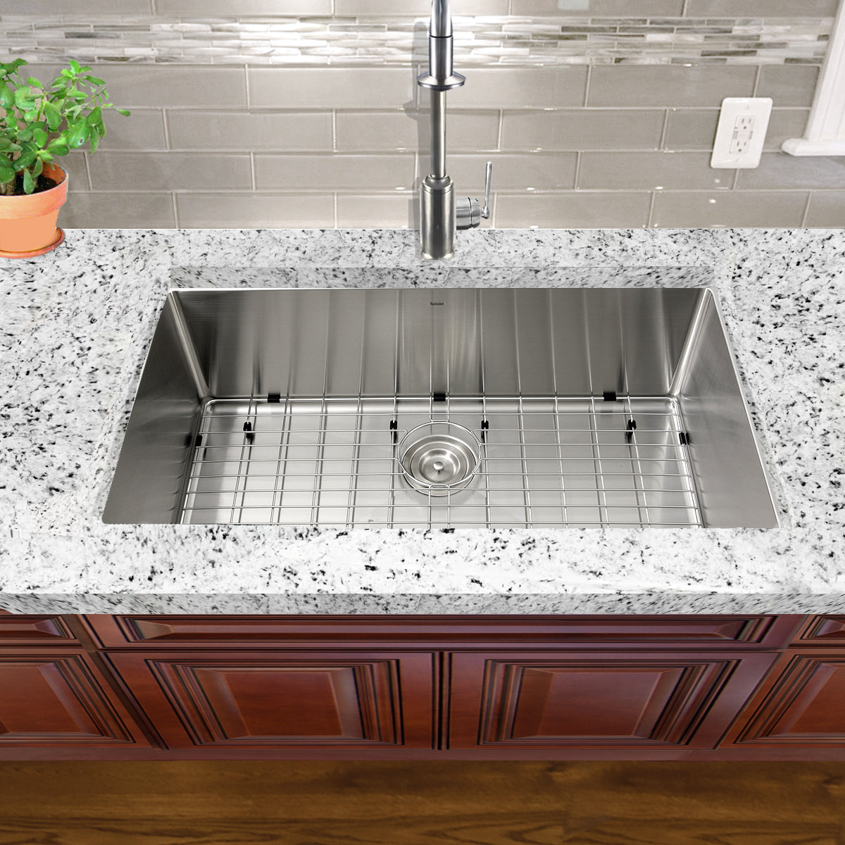 Nantucket Sinks Pro Series 32" Rectangle Undermount Brushed Satin Silver 304 Stainless Steel Single Bowl Small Radius Corners Kitchen Sink