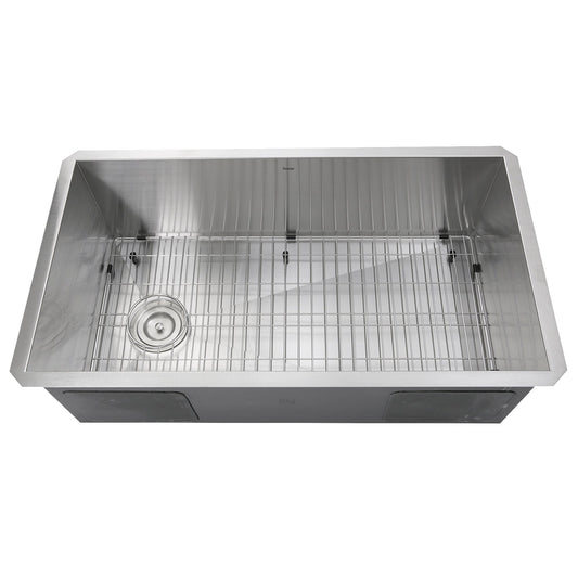 Nantucket Sinks Pro Series 32" Rectangle Undermount Brushed Satin Silver 304 Stainless Steel Single Bowl Small Radius Kitchen Sink With Offset Drain