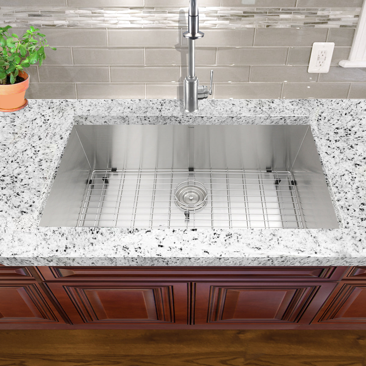 Nantucket Sinks Pro Series 32" Rectangle Undermount Brushed Satin Silver 304 Stainless Steel Single Bowl Zero Radius Kitchen Sink