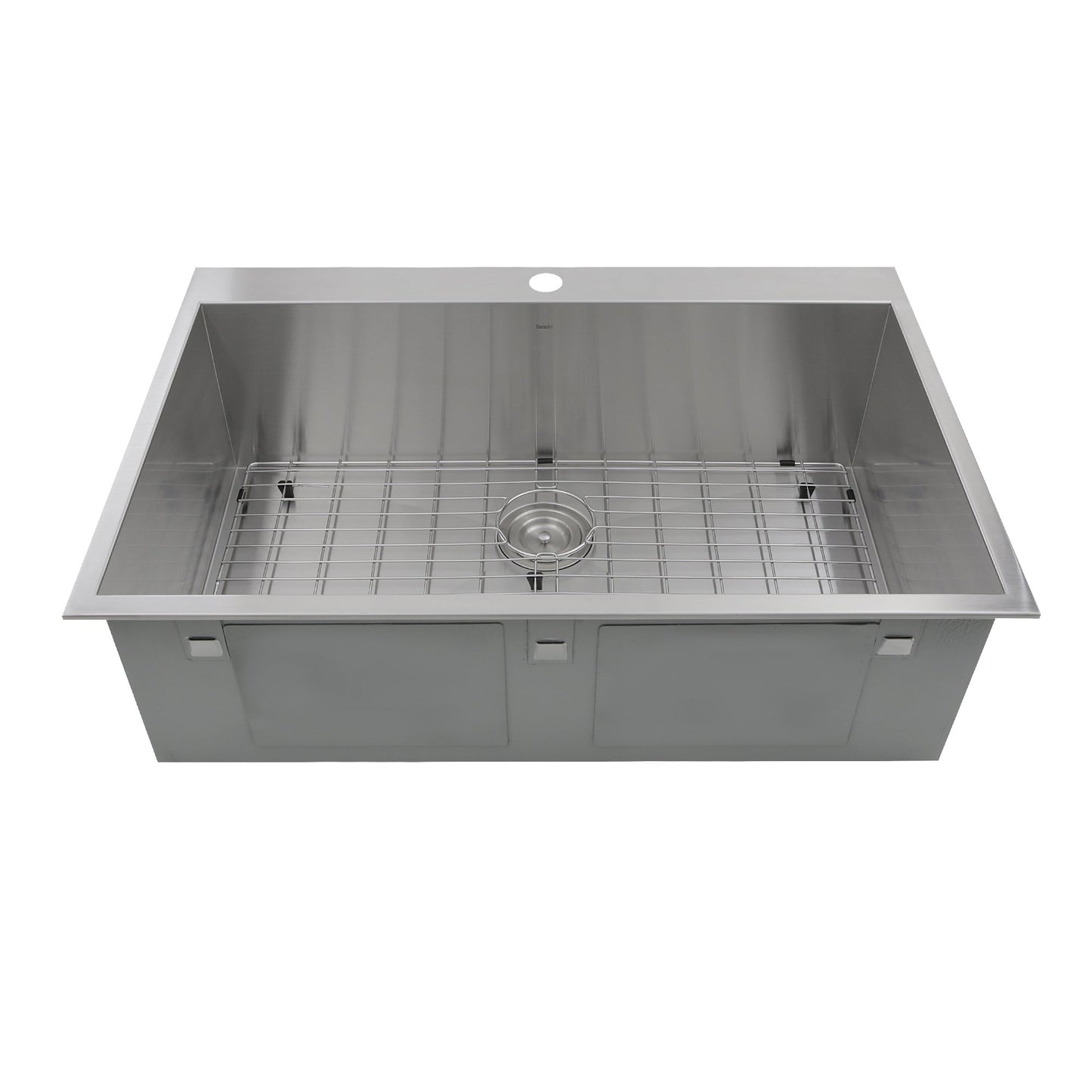 Nantucket Sinks Pro Series 33" Rectangle Drop-in Brushed Satin Silver 304 Stainless Steel Single Bowl Zero Radius 16-Gauge 1-Hole Kitchen Sink