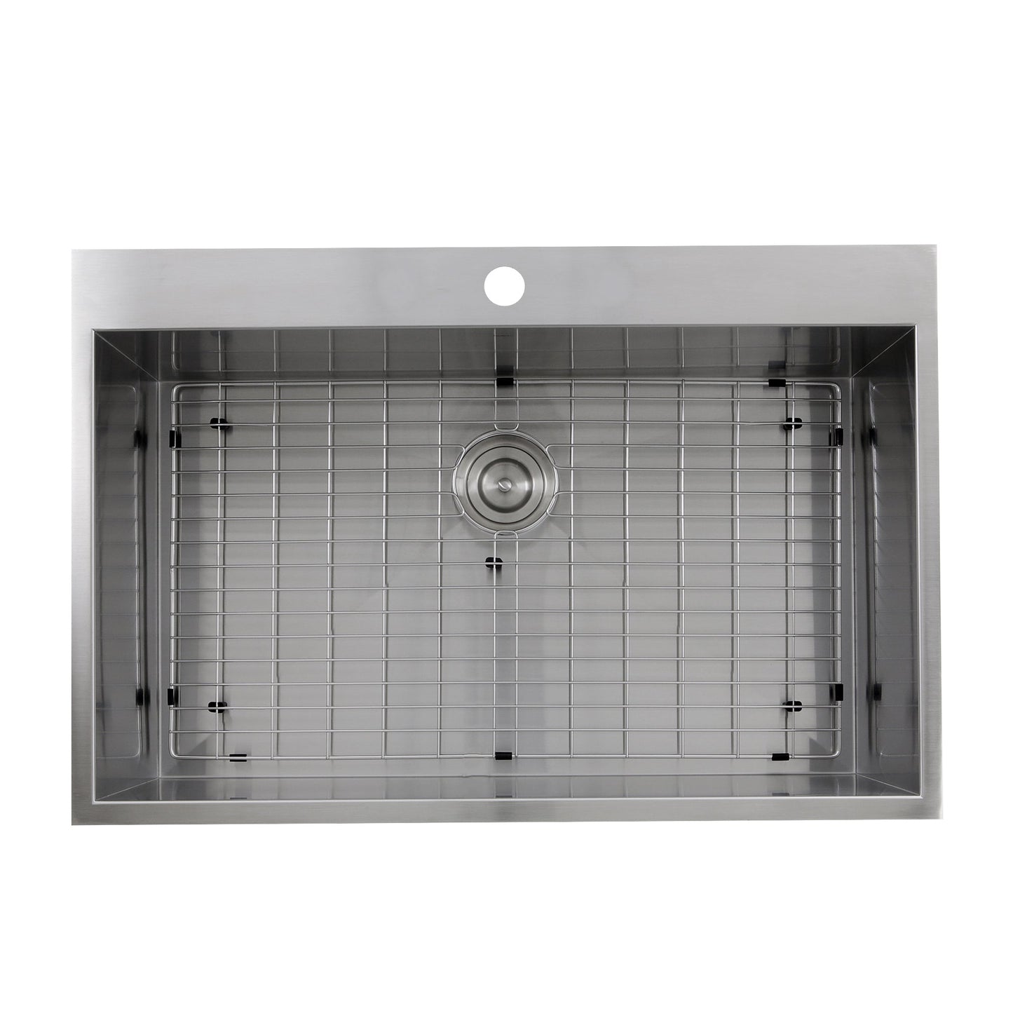Nantucket Sinks Pro Series 33" Rectangle Drop-in Brushed Satin Silver 304 Stainless Steel Single Bowl Zero Radius 16-Gauge 1-Hole Kitchen Sink