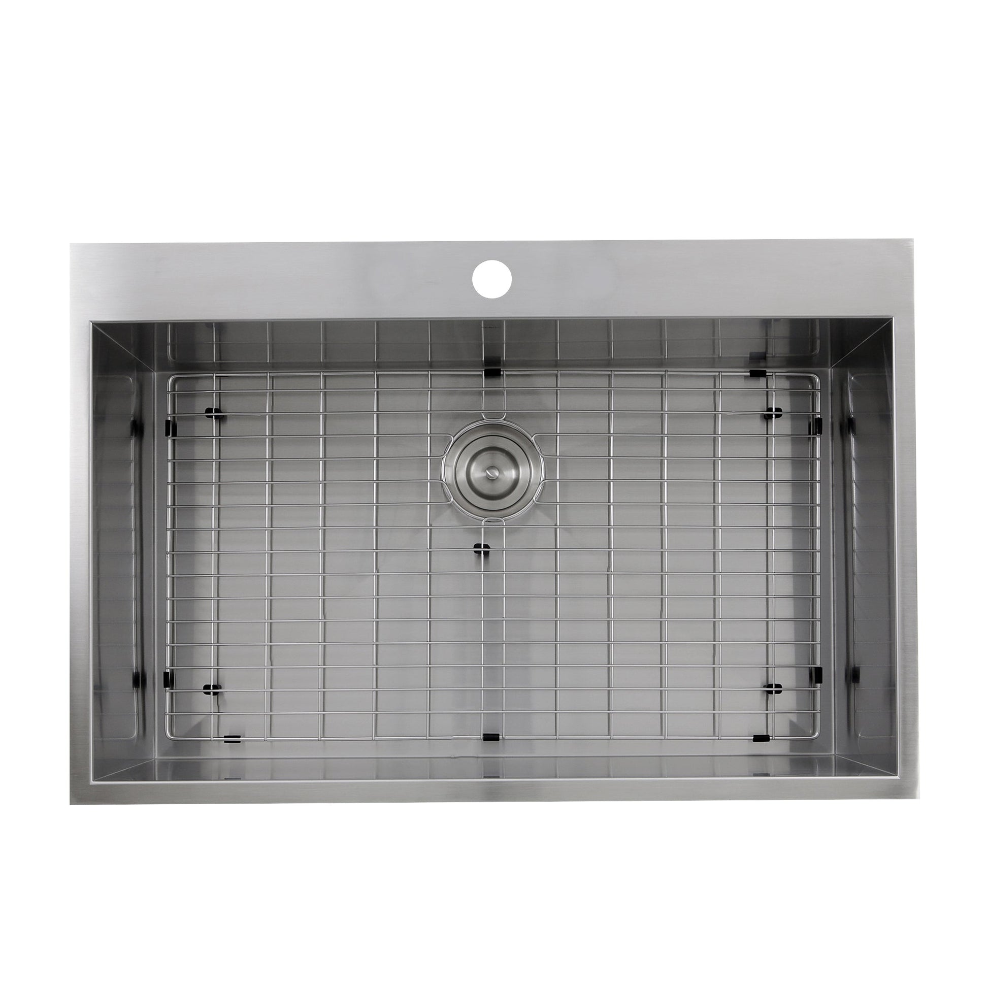 Nantucket Sinks Pro Series 33" Rectangle Drop-in Brushed Satin Silver 304 Stainless Steel Single Bowl Zero Radius 16-Gauge 1-Hole Kitchen Sink