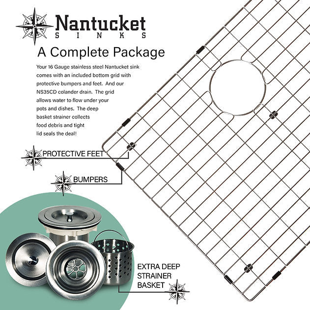 Nantucket Sinks Pro Series 33" Rectangle Drop-in Brushed Satin Silver 304 Stainless Steel Single Bowl Zero Radius 16-Gauge 3-Hole Kitchen Sink