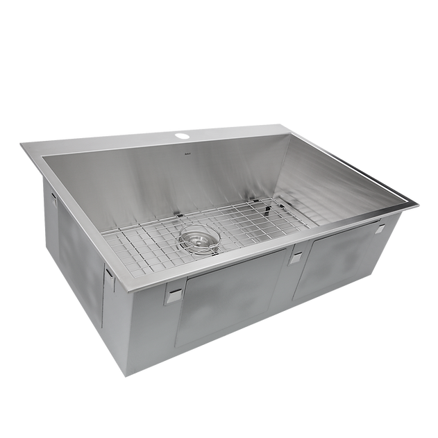 Nantucket Sinks Pro Series 33" Rectangle Drop-in Brushed Satin Silver 304 Stainless Steel Single Bowl Zero Radius 16-Gauge 3-Hole Kitchen Sink