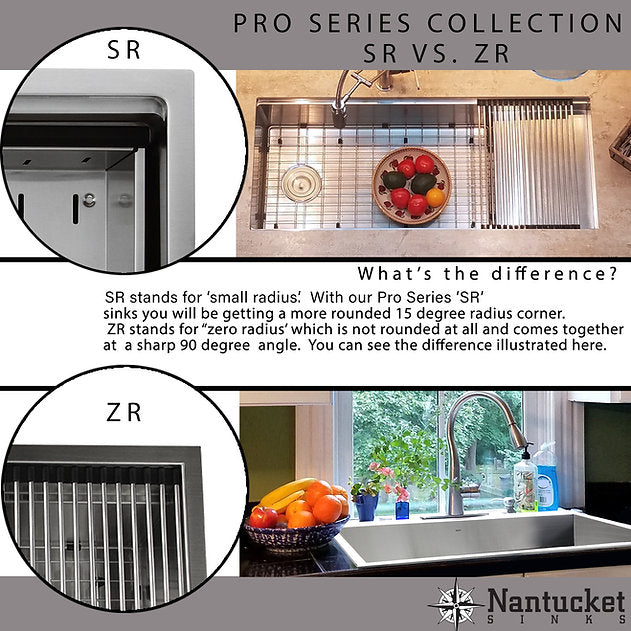 Nantucket Sinks Pro Series 33" Rectangle Drop-in Brushed Satin Silver 304 Stainless Steel Single Bowl Zero Radius 16-Gauge 3-Hole Kitchen Sink