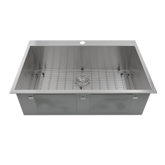 Nantucket Sinks Pro Series 33" Rectangle Drop-in Brushed Satin Silver 304 Stainless Steel Single Bowl Zero Radius 16-Gauge 3-Hole Kitchen Sink