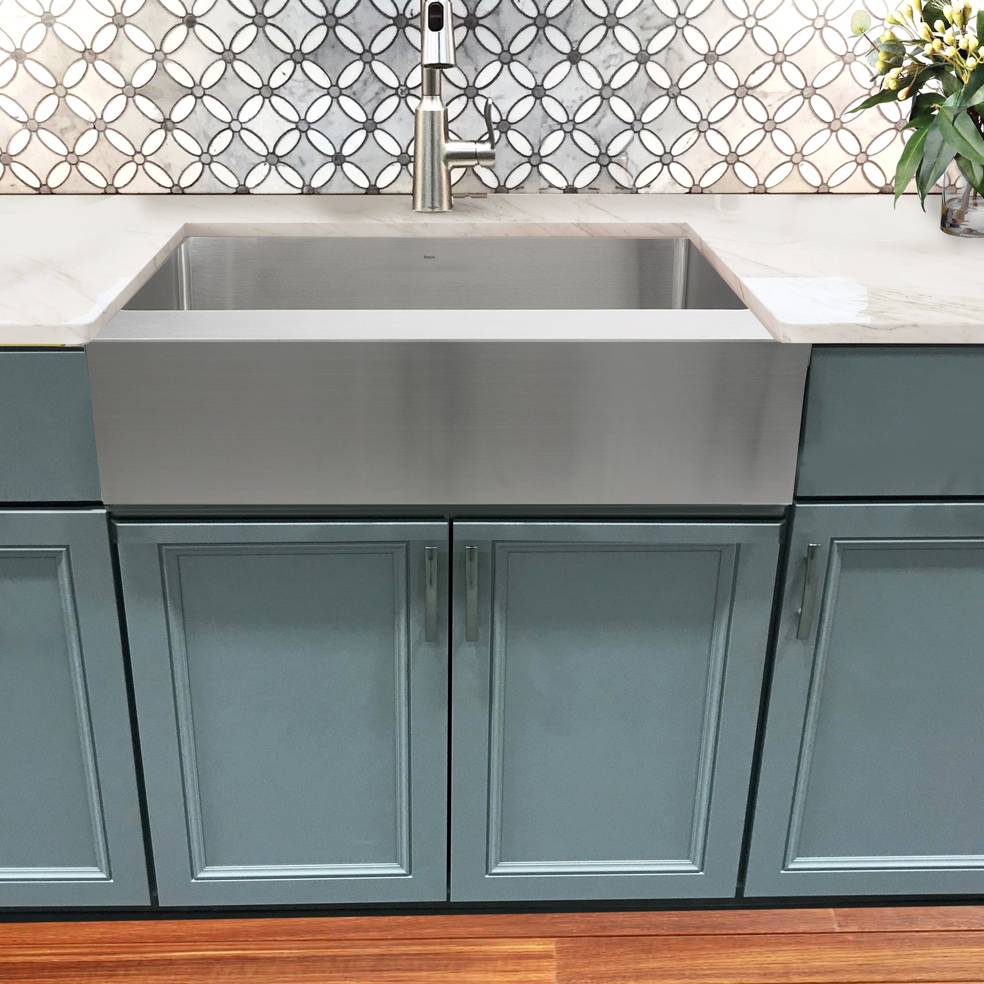 Nantucket Sinks Pro Series 33" Rectangle Undermount Brushed Satin 304 Stainless Steel Single Bowl Patented Design Apron Kitchen Sink