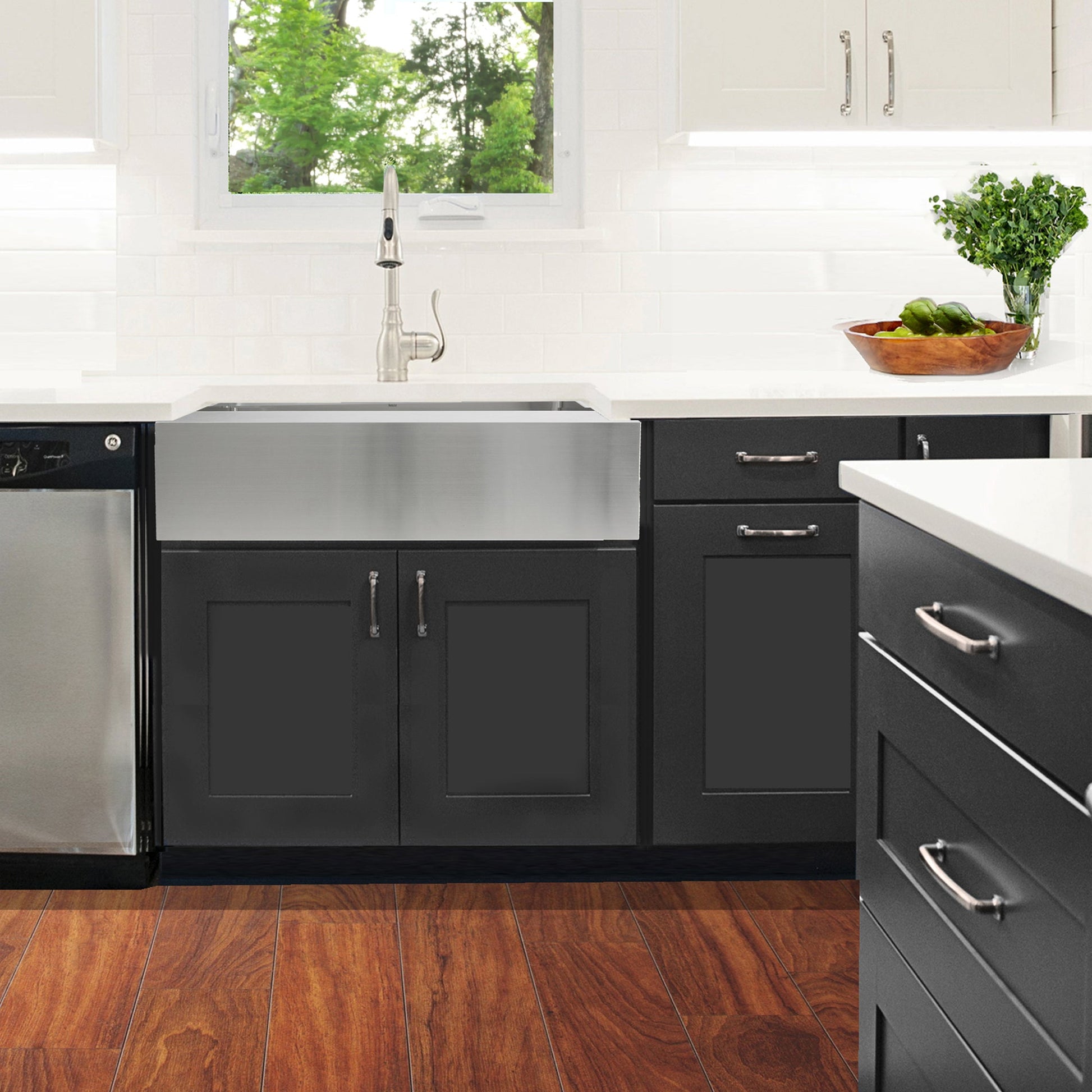 Nantucket Sinks Pro Series 33" Rectangle Undermount Brushed Satin 304 Stainless Steel Single Bowl Patented Design Apron Kitchen Sink