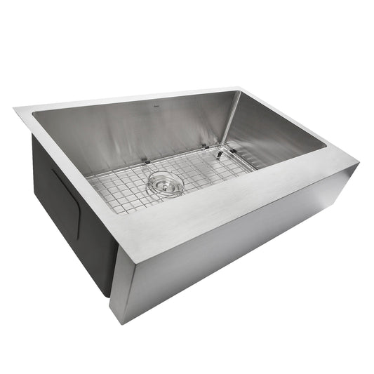 Nantucket Sinks Pro Series 33" Rectangle Undermount Brushed Satin 304 Stainless Steel Single Bowl Patented Design Apron Kitchen Sink