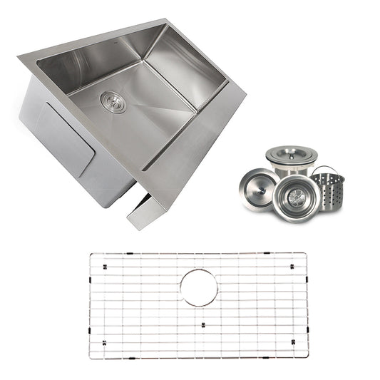Nantucket Sinks Pro Series 33" Rectangle Undermount Brushed Satin 304 Stainless Steel Single Bowl Patented Design Kitchen Sink With 5.5-Inch Apron Front