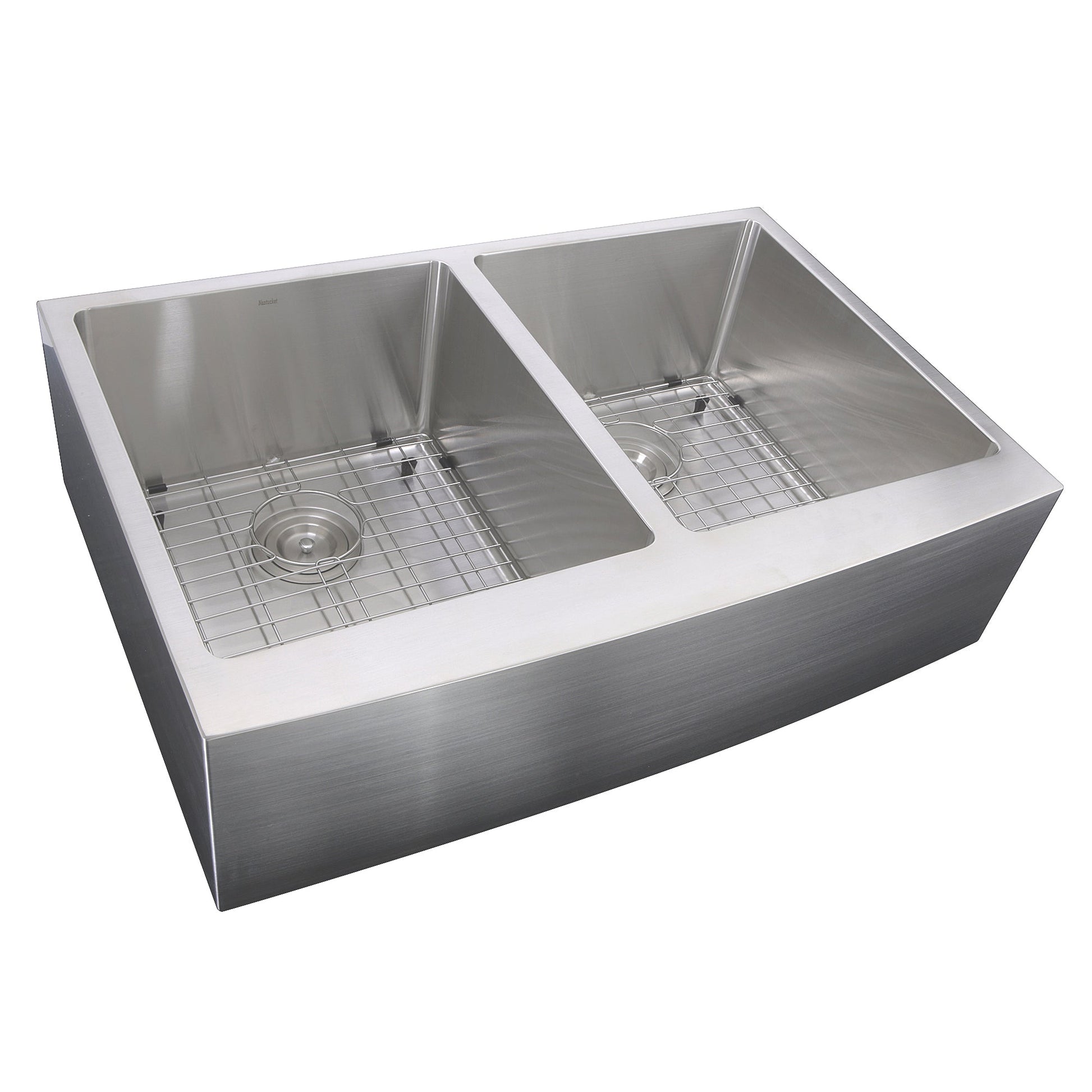 Nantucket Sinks Pro Series 33" Rectangle Undermount Brushed Satin Silver 304 Stainless Steel Double Bowl Farmhouse Apron Kitchen Sink