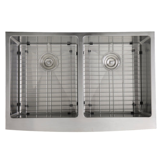 Nantucket Sinks Pro Series 33" Rectangle Undermount Brushed Satin Silver 304 Stainless Steel Double Bowl Farmhouse Apron Kitchen Sink