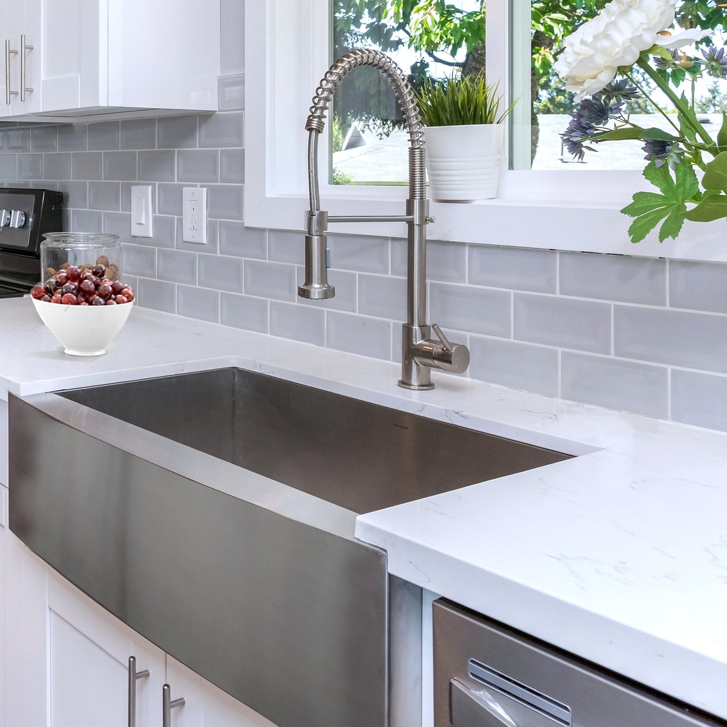 Nantucket Sinks Pro Series 33" Rectangle Undermount Brushed Satin Silver 304 Stainless Steel Single Bowl Farmhouse Apron Kitchen Sink