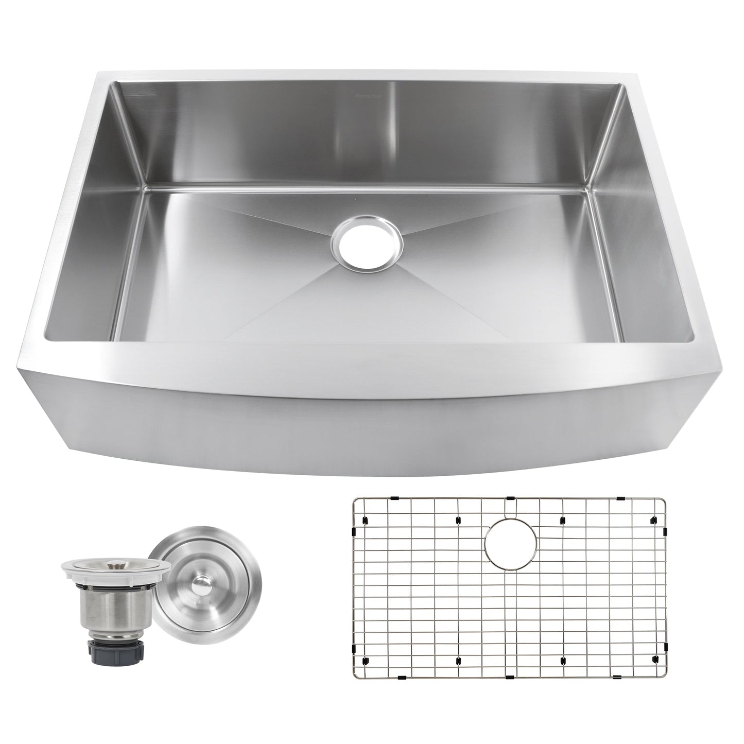 Nantucket Sinks Pro Series 33" Rectangle Undermount Brushed Satin Silver 304 Stainless Steel Single Bowl Small Radius Farmhouse Apron Kitchen Sink
