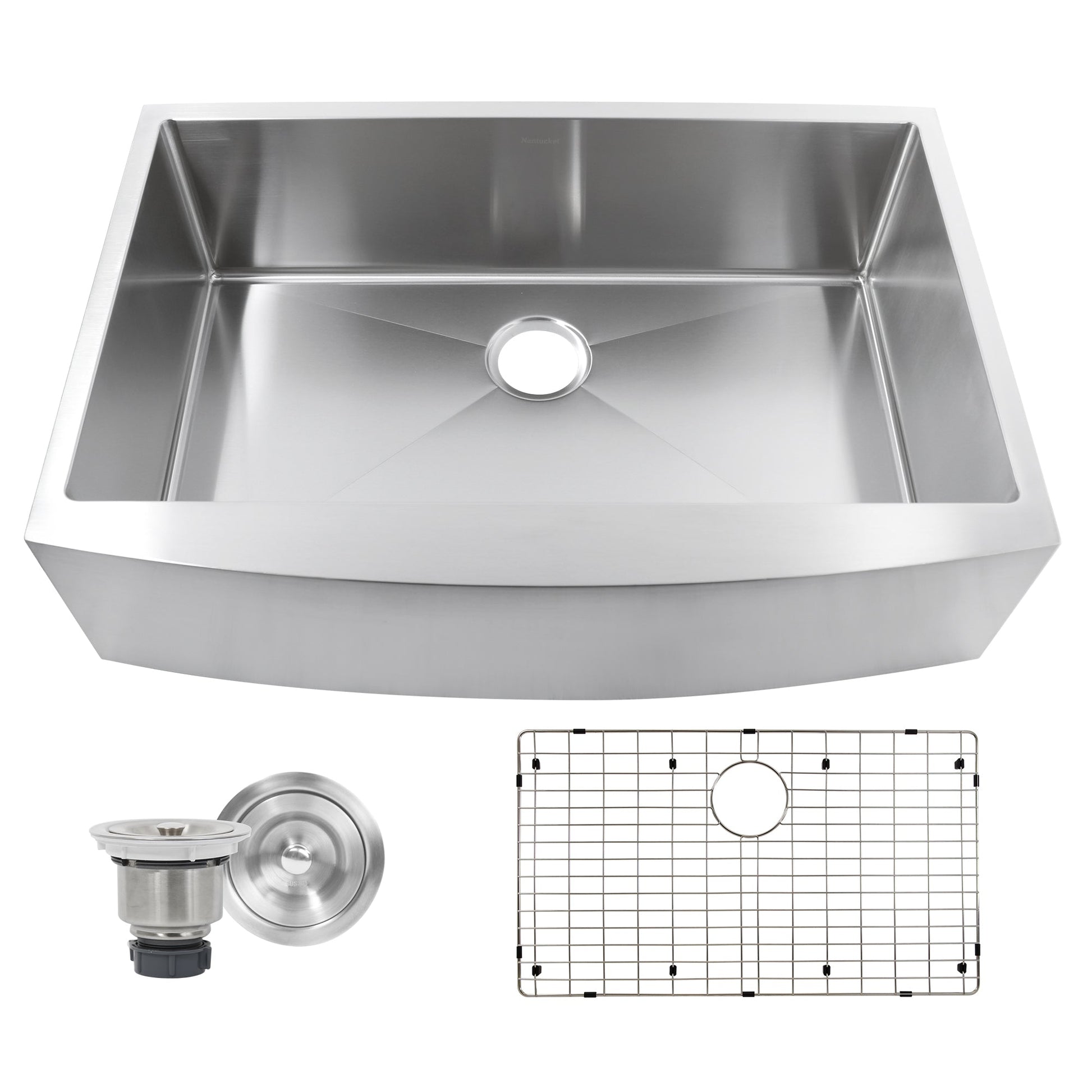 Nantucket Sinks Pro Series 33" Rectangle Undermount Brushed Satin Silver 304 Stainless Steel Single Bowl Small Radius Farmhouse Apron Kitchen Sink