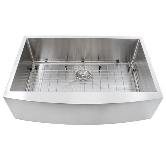 Nantucket Sinks Pro Series 33" Rectangle Undermount Brushed Satin Silver 304 Stainless Steel Single Bowl Small Radius Farmhouse Apron Kitchen Sink