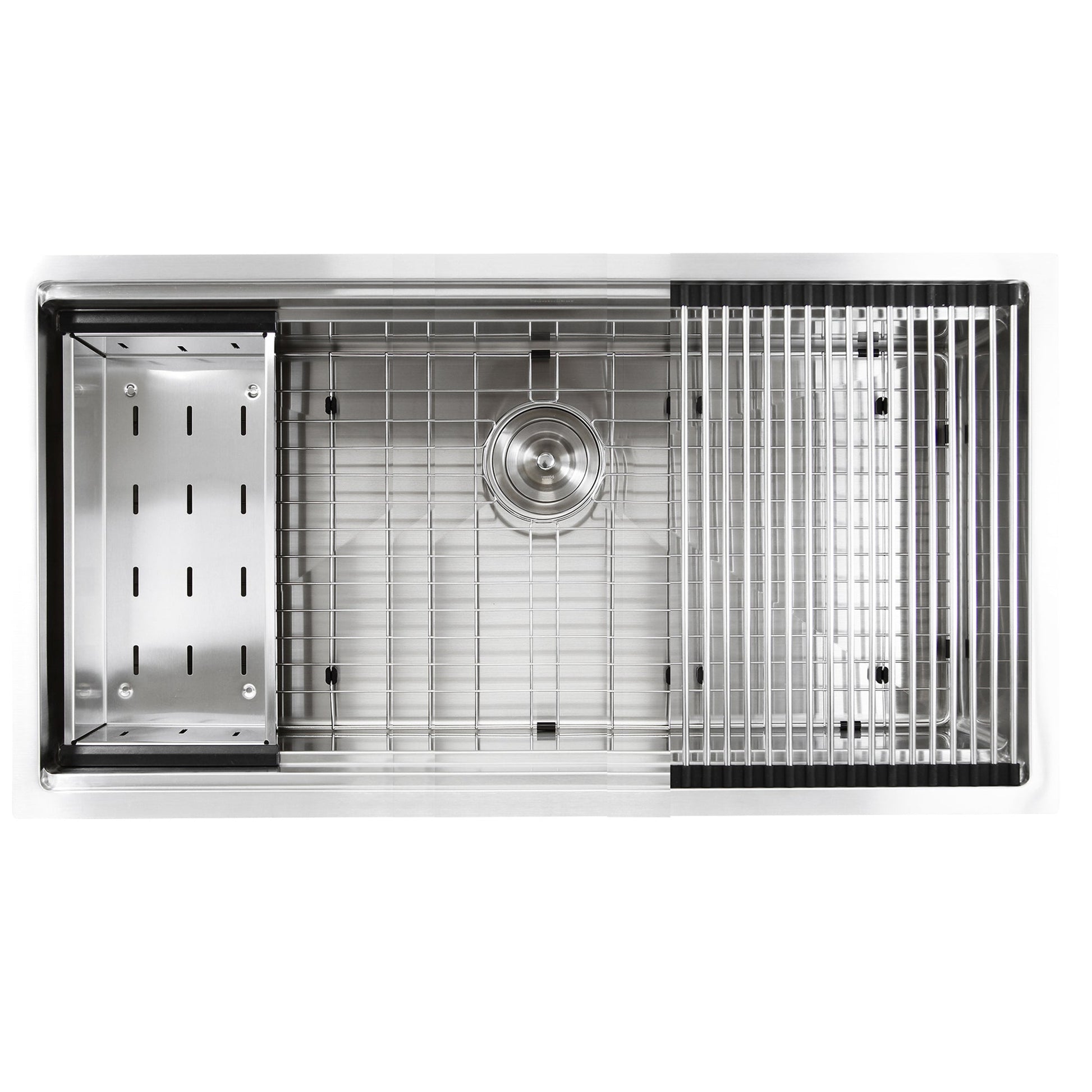 Nantucket Sinks Pro Series 36" Rectangle Undermount Brushed Satin 304 Stainless Steel Large Prep Station Single Bowl Small Radius Kitchen Sink With Compatible Accessories