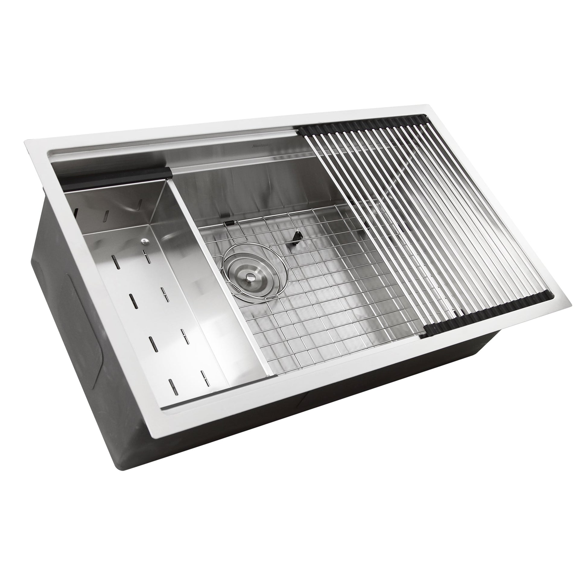 Nantucket Sinks Pro Series 36" Rectangle Undermount Brushed Satin 304 Stainless Steel Large Prep Station Single Bowl Small Radius Kitchen Sink With Compatible Accessories