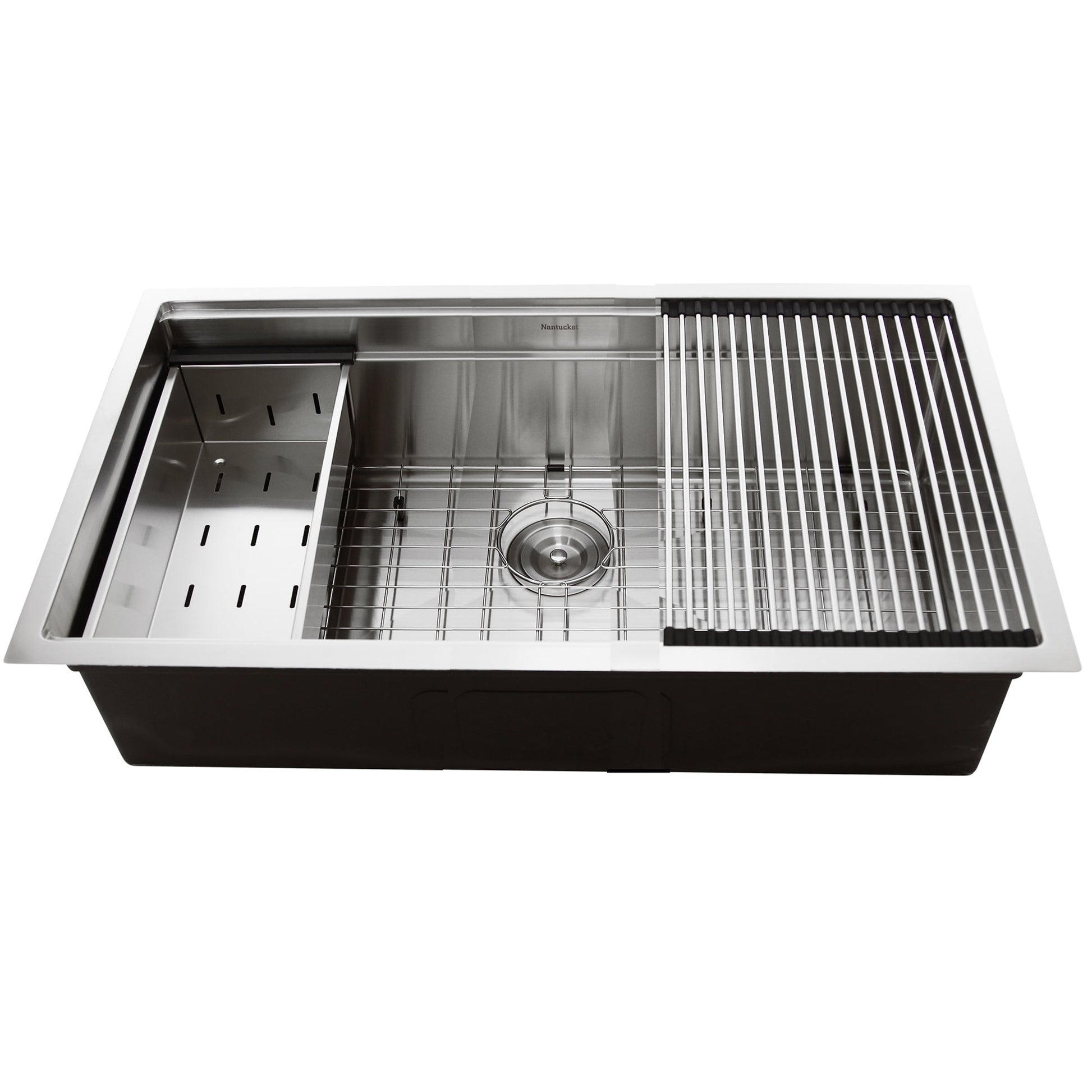 Nantucket Sinks Pro Series 36" Rectangle Undermount Brushed Satin 304 Stainless Steel Large Prep Station Single Bowl Small Radius Kitchen Sink With Compatible Accessories