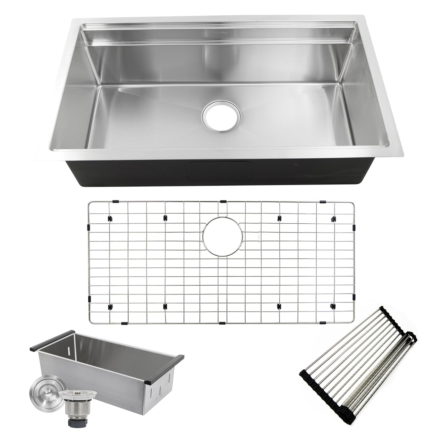 Nantucket Sinks Pro Series 36" Rectangle Undermount Brushed Satin 304 Stainless Steel Large Prep Station Single Bowl Small Radius Kitchen Sink With Compatible Accessories