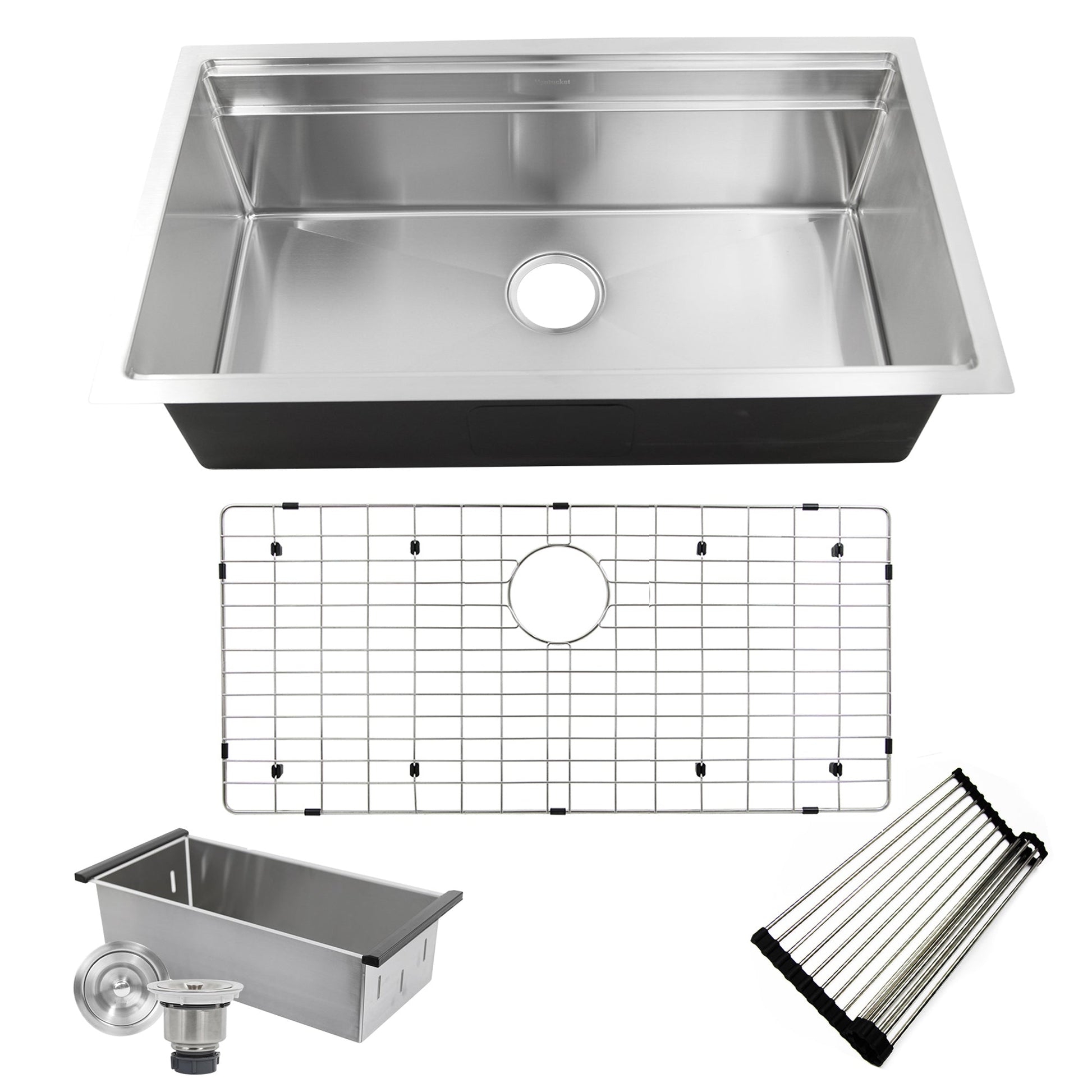 Nantucket Sinks Pro Series 36" Rectangle Undermount Brushed Satin 304 Stainless Steel Large Prep Station Single Bowl Small Radius Kitchen Sink With Compatible Accessories