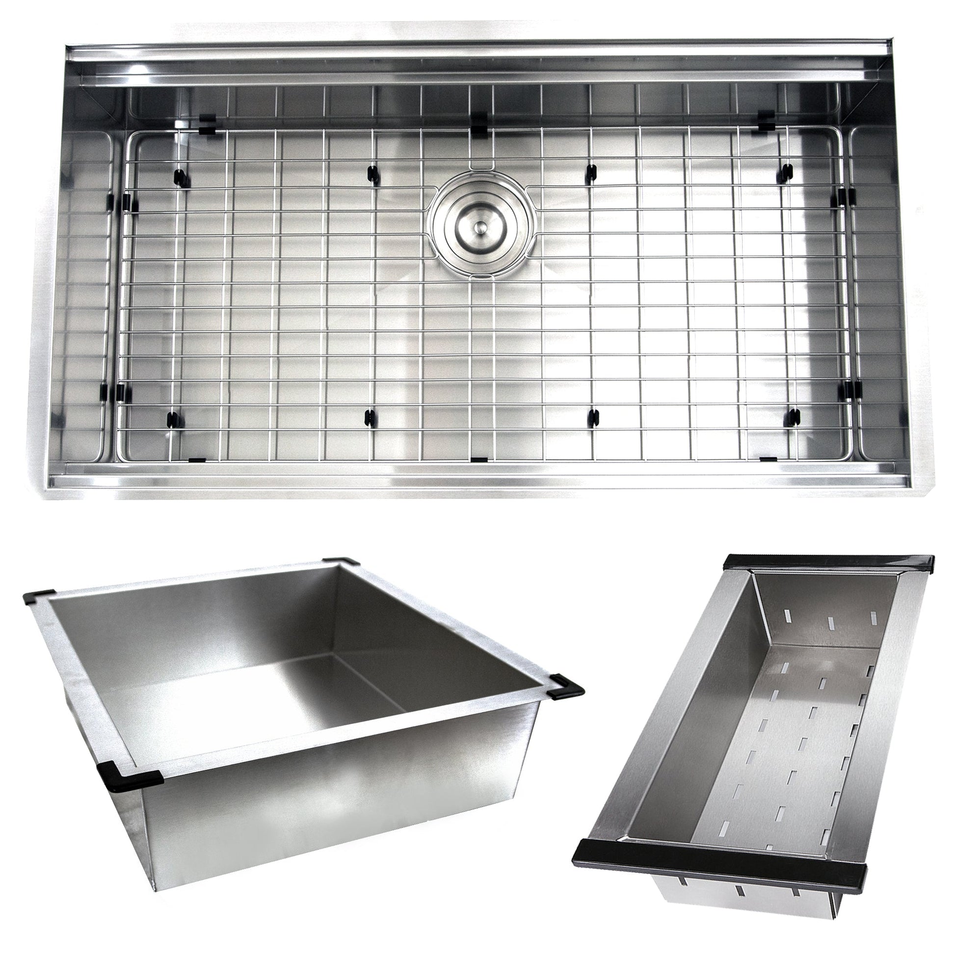 Nantucket Sinks Pro Series 36" Rectangle Undermount Brushed Satin 304 Stainless Steel Large Prep Station Single Bowl Zero Radius Kitchen Sink With Compatible Accessories