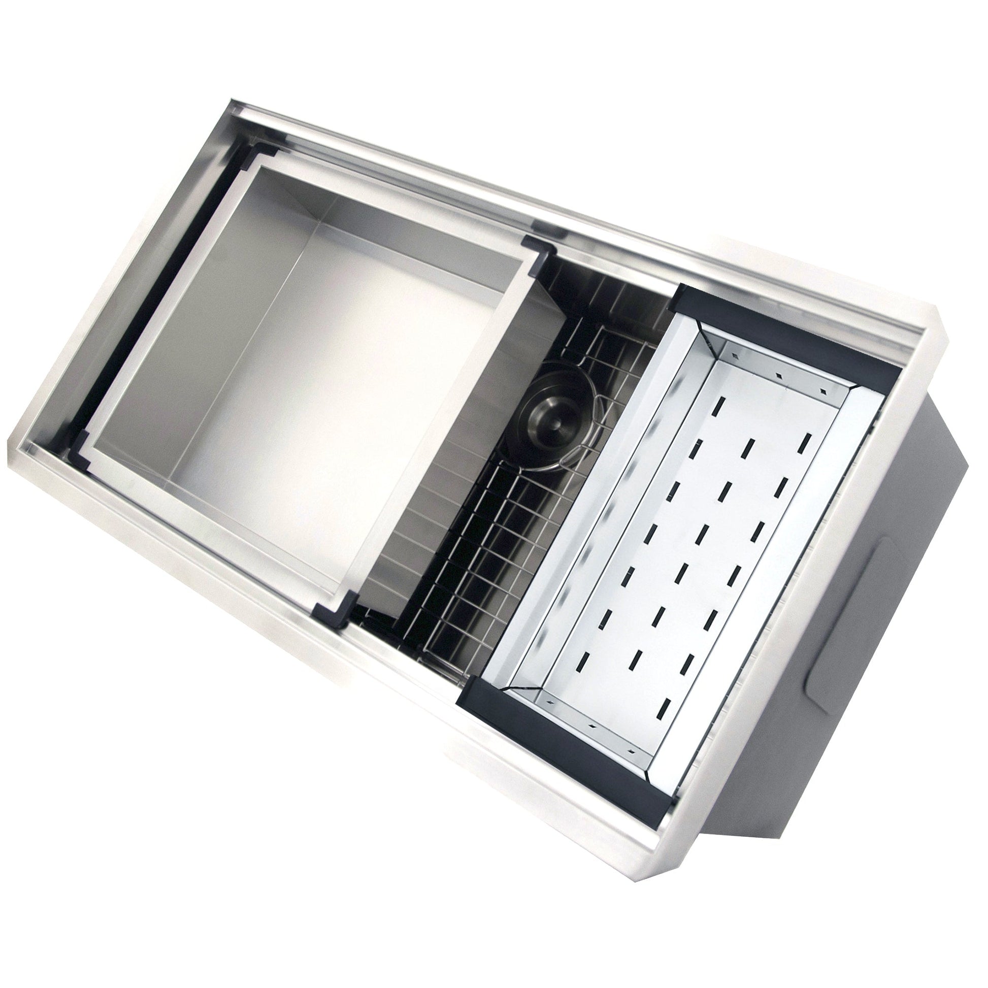 Nantucket Sinks Pro Series 36" Rectangle Undermount Brushed Satin 304 Stainless Steel Large Prep Station Single Bowl Zero Radius Kitchen Sink With Compatible Accessories