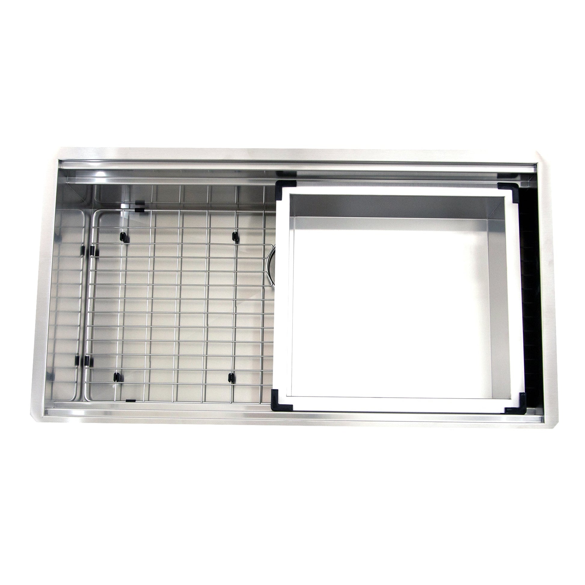Nantucket Sinks Pro Series 36" Rectangle Undermount Brushed Satin 304 Stainless Steel Large Prep Station Single Bowl Zero Radius Kitchen Sink With Compatible Accessories