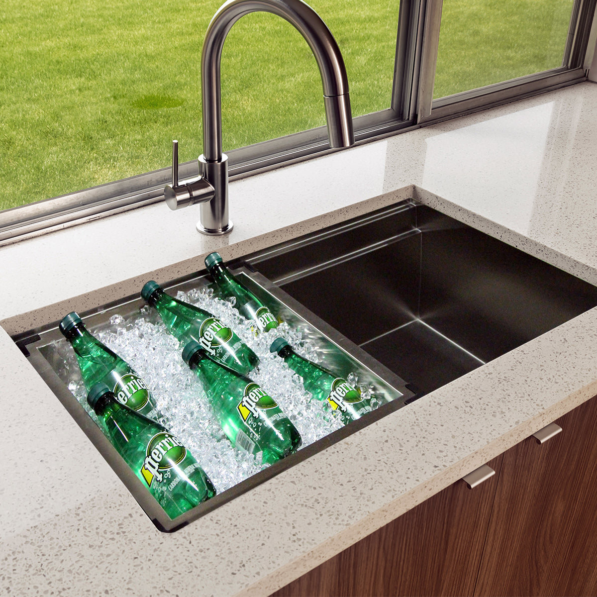 Nantucket Sinks Pro Series 36" Rectangle Undermount Brushed Satin 304 Stainless Steel Large Prep Station Single Bowl Zero Radius Kitchen Sink With Compatible Accessories