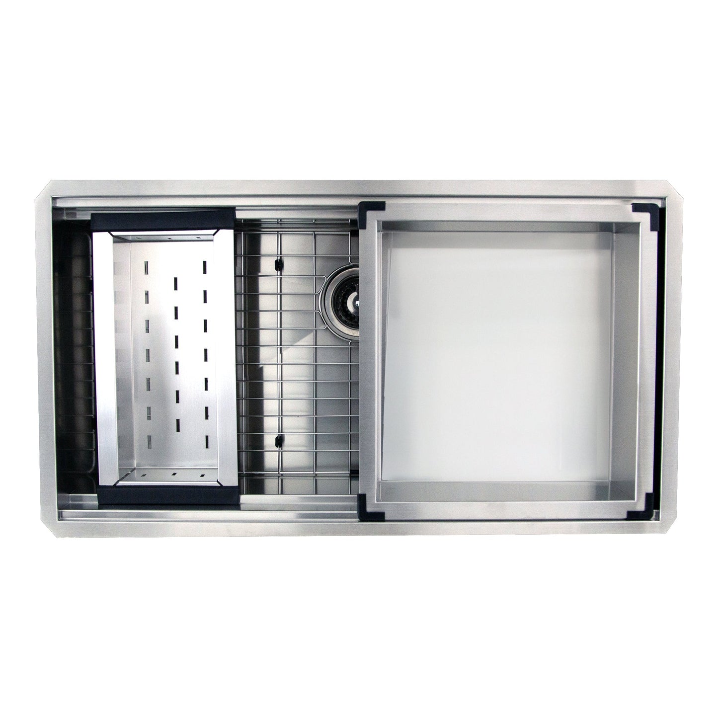 Nantucket Sinks Pro Series 36" Rectangle Undermount Brushed Satin 304 Stainless Steel Large Prep Station Single Bowl Zero Radius Kitchen Sink With Compatible Accessories