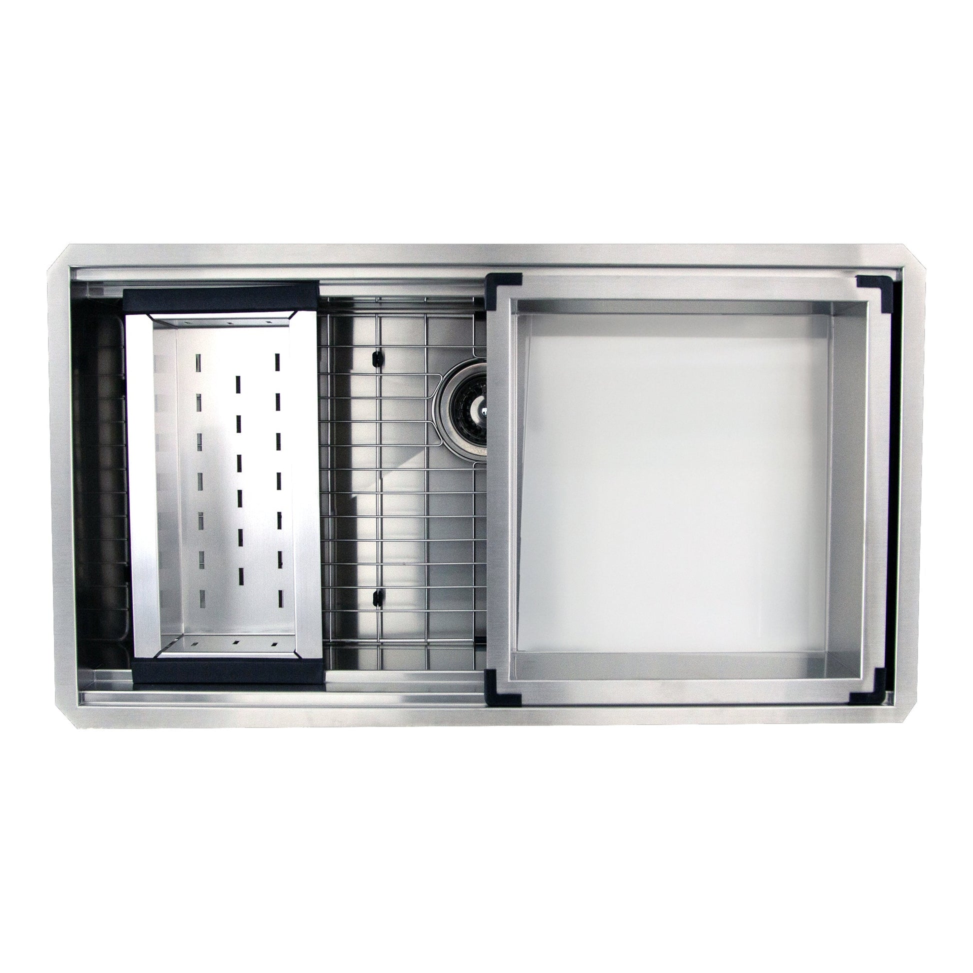 Nantucket Sinks Pro Series 36" Rectangle Undermount Brushed Satin 304 Stainless Steel Large Prep Station Single Bowl Zero Radius Kitchen Sink With Compatible Accessories