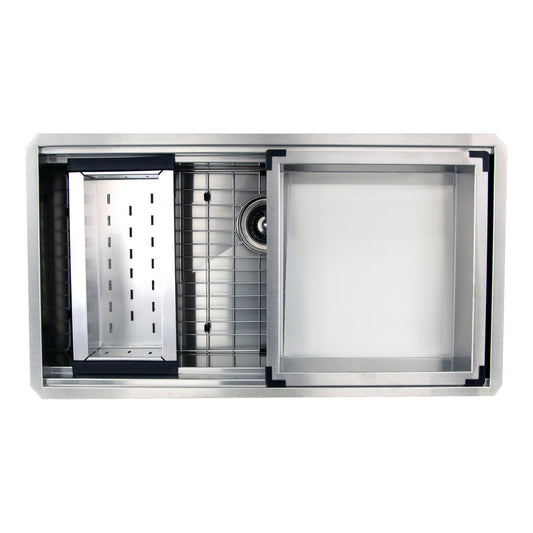 Nantucket Sinks Pro Series 36" Rectangle Undermount Brushed Satin 304 Stainless Steel Large Prep Station Single Bowl Zero Radius Kitchen Sink With Compatible Accessories