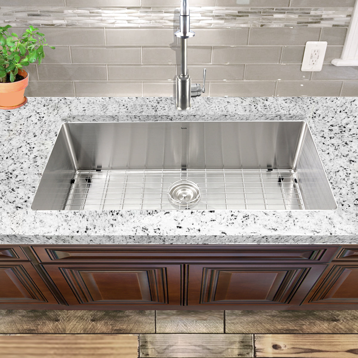 Nantucket Sinks Pro Series 36" Rectangle Undermount Brushed Satin Silver 304 Stainless Steel Single Bowl Small Radius Corners Kitchen Sink
