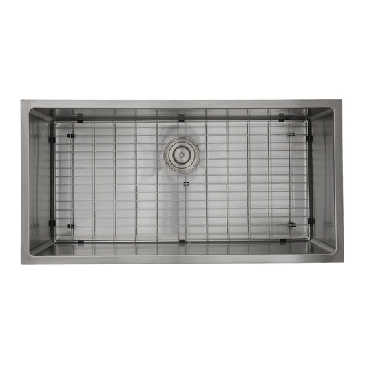 Nantucket Sinks Pro Series 36" Rectangle Undermount Brushed Satin Silver 304 Stainless Steel Single Bowl Small Radius Corners Kitchen Sink