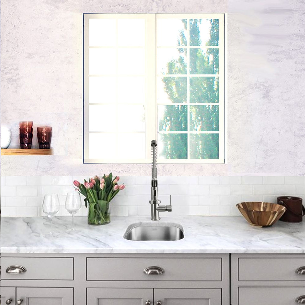 Nantucket Sinks Quidnet Collection 15" Rectangle Undermount Brushed Satin 304 Stainless Steel Single Bowl 18-Gauge Bar/Prep Sink