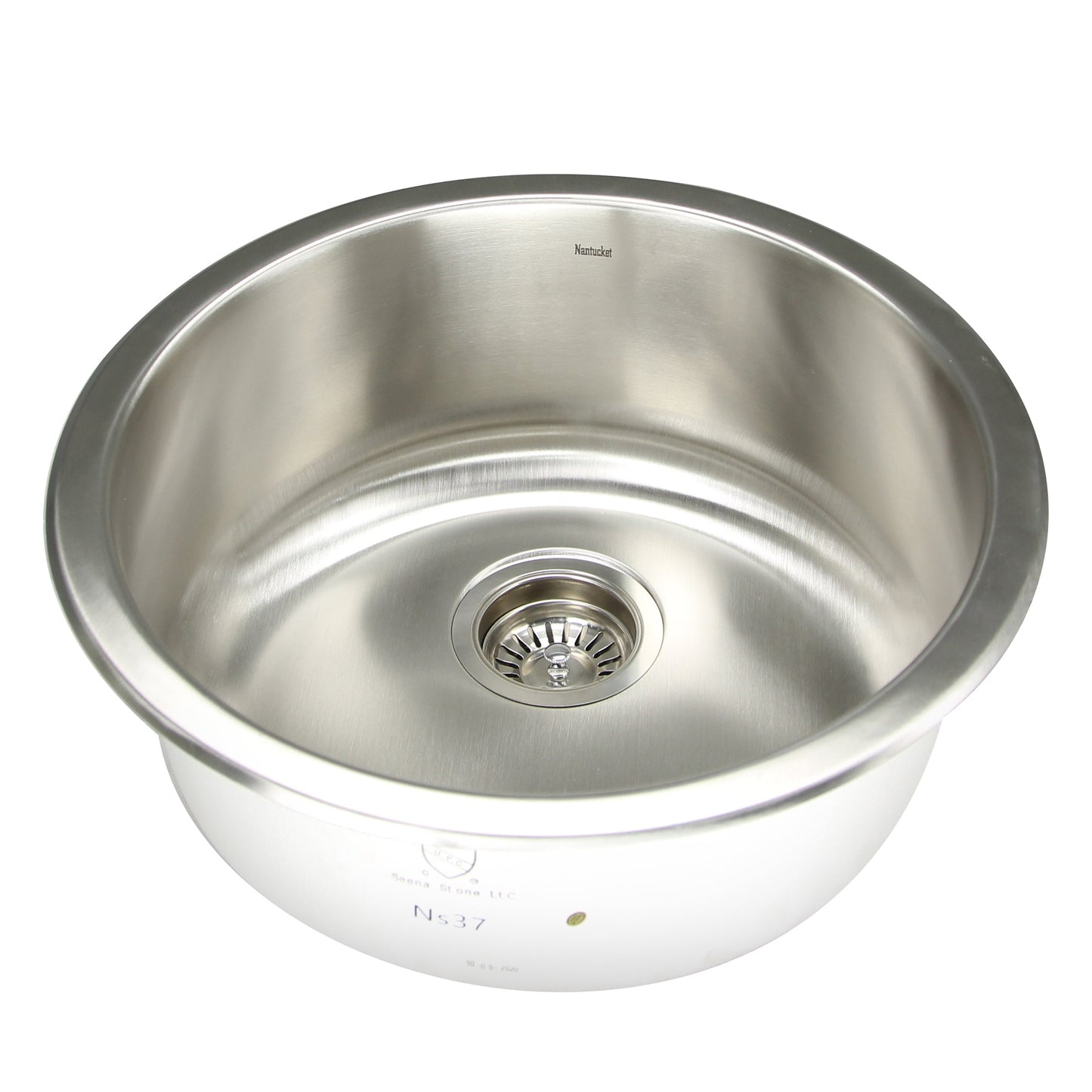 Nantucket Sinks Quidnet Collection 18" Round Undermount or topmount Brushed Satin 304 Stainless Steel Single Bowl 18-Gauge Bar/Prep Sink