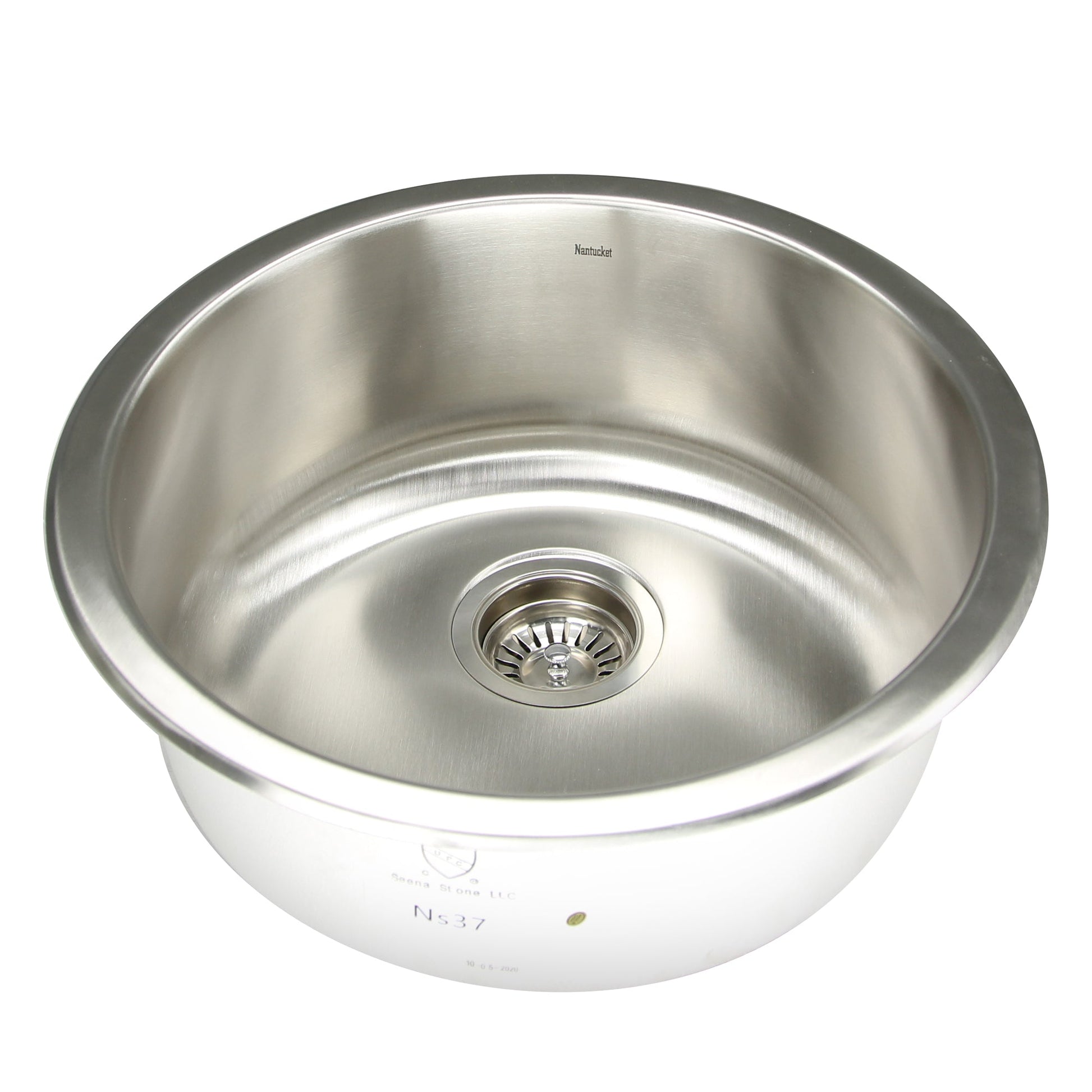 Nantucket Sinks Quidnet Collection 18" Round Undermount or topmount Brushed Satin 304 Stainless Steel Single Bowl 18-Gauge Bar/Prep Sink