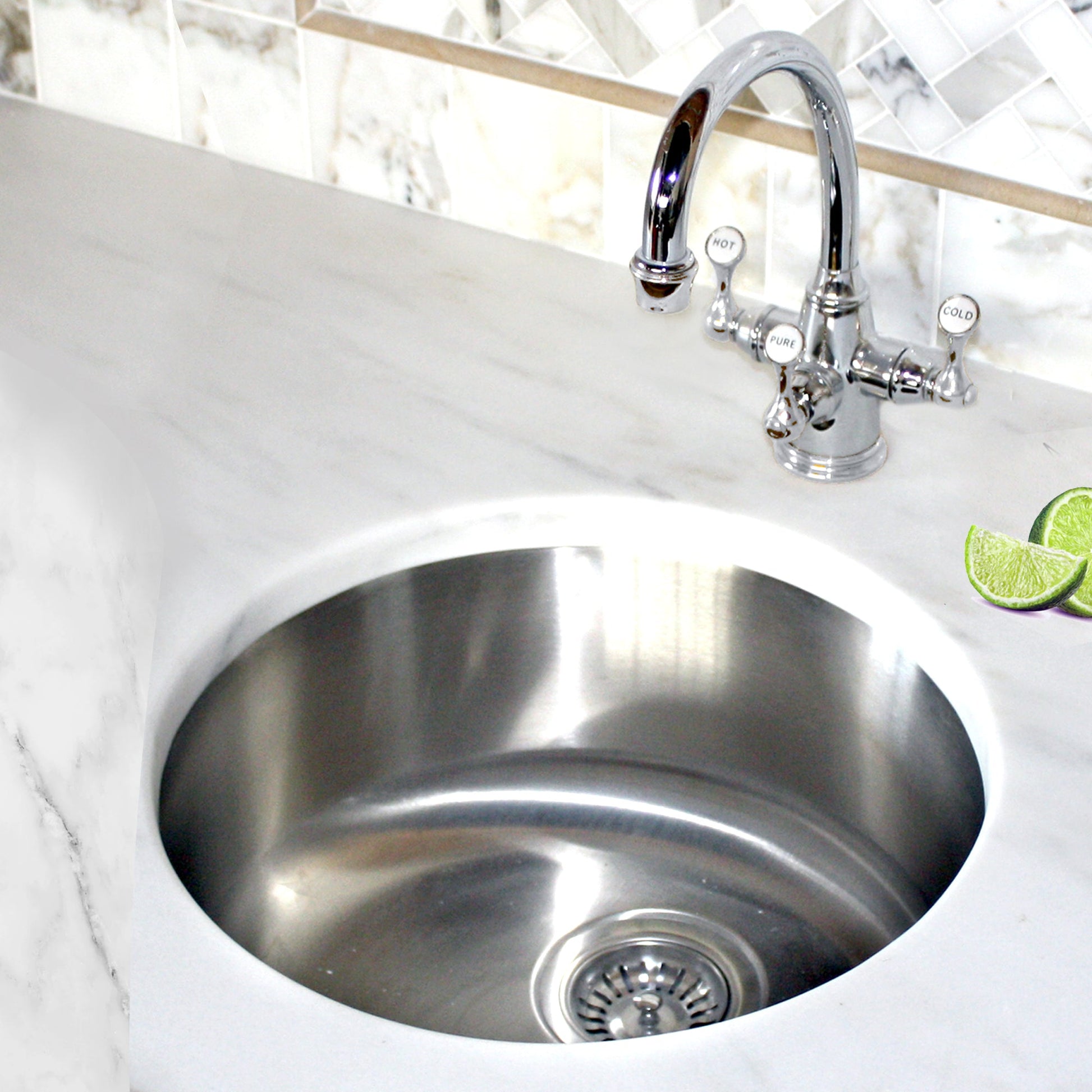 Nantucket Sinks Quidnet Collection 18" Round Undermount or topmount Brushed Satin 304 Stainless Steel Single Bowl 18-Gauge Bar/Prep Sink