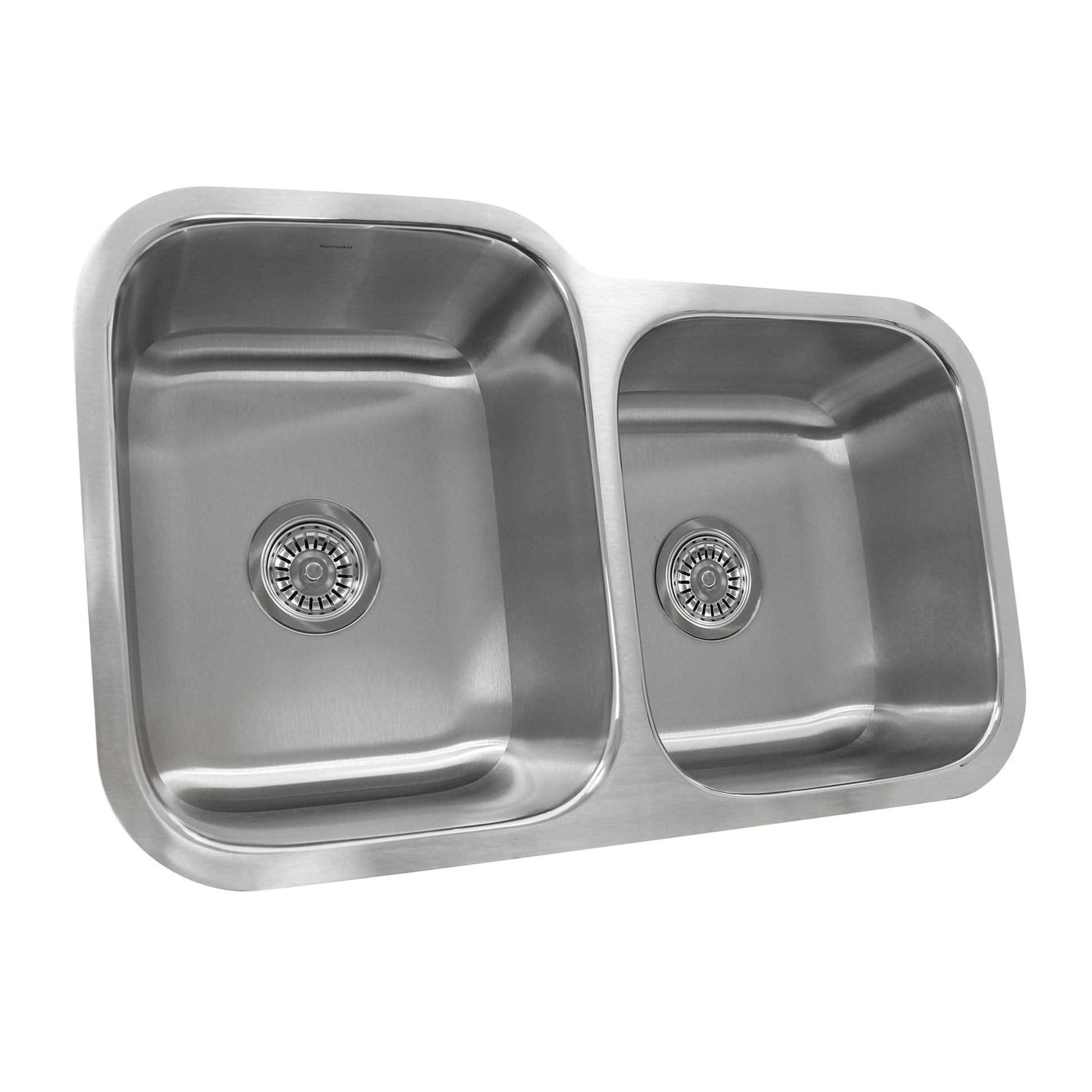 Nantucket Sinks Quidnet Collection 32" Irregular Undermount Brushed Satin Silver 304 Stainless Steel 60/40 Double Bowl 18-Gauge Kitchen Sink