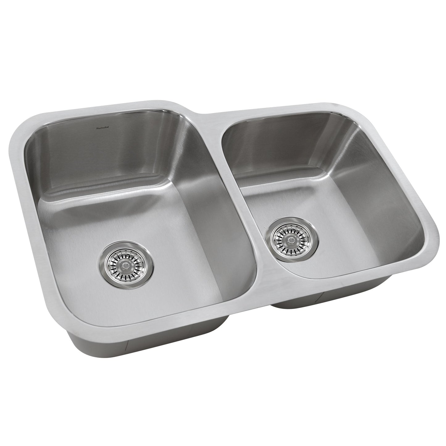 Nantucket Sinks Quidnet Collection 32" Irregular Undermount Brushed Satin Silver 304 Stainless Steel 60/40 Double Bowl 18-Gauge Kitchen Sink