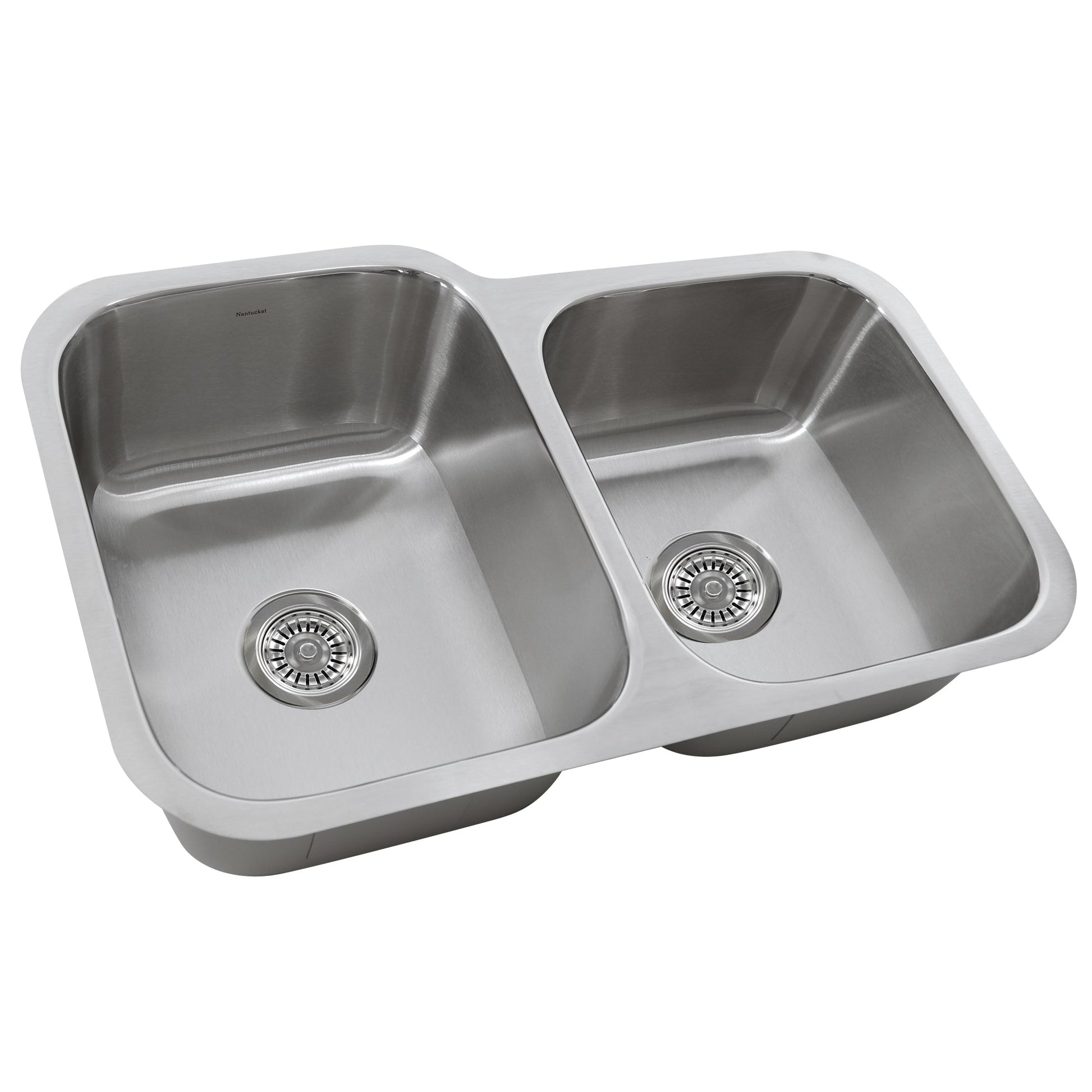 Nantucket Sinks Quidnet Collection 32" Irregular Undermount Brushed Satin Silver 304 Stainless Steel 60/40 Double Bowl 18-Gauge Kitchen Sink