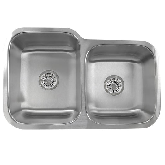 Nantucket Sinks Quidnet Collection 32" Irregular Undermount Brushed Satin Silver 304 Stainless Steel 60/40 Double Bowl 18-Gauge Kitchen Sink