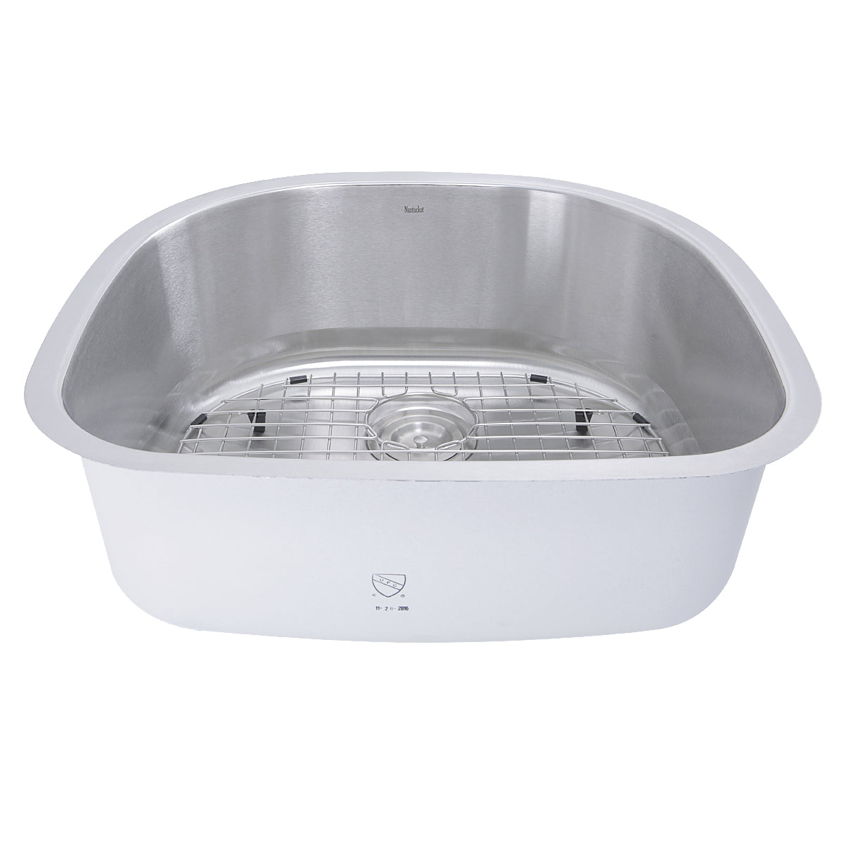 Nantucket Sinks Sconset Collection 24" D-Bowl Undermount Brushed Satin Silver 304 Stainless Steel Single Bowl 16-Gauge Kitchen Sink