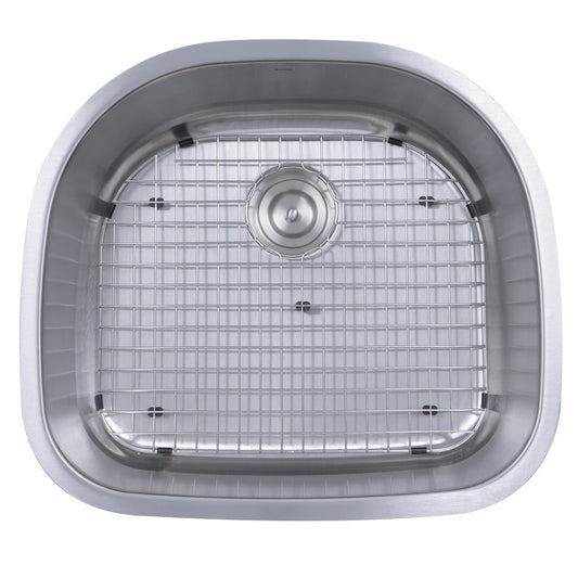 Nantucket Sinks Sconset Collection 24" D-Bowl Undermount Brushed Satin Silver 304 Stainless Steel Single Bowl 16-Gauge Kitchen Sink