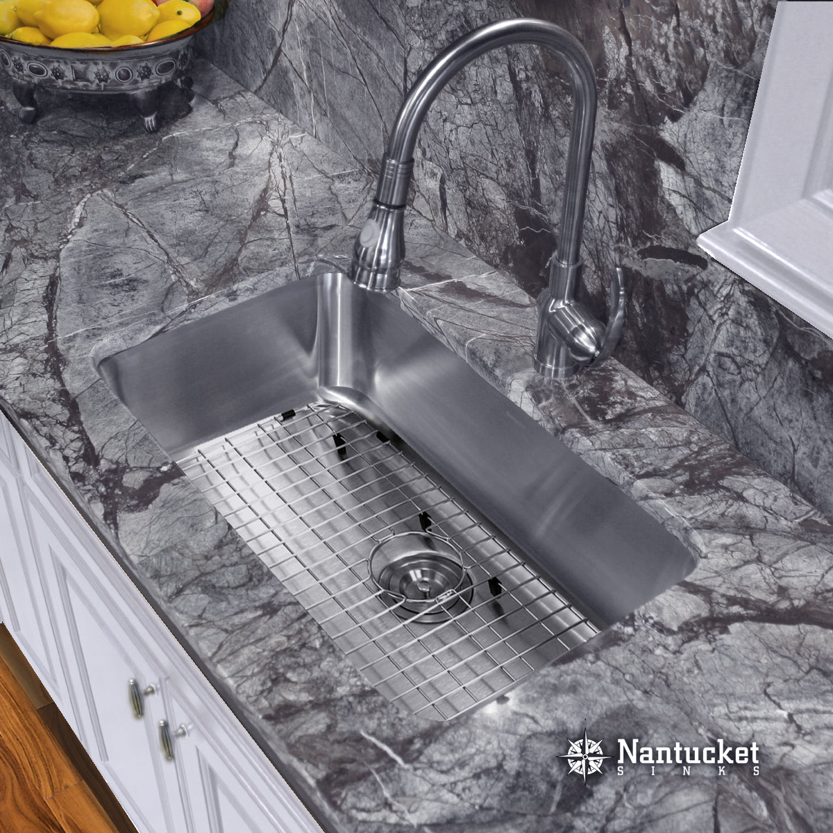 Nantucket Sinks Sconset Collection 30" Rectangle Undermount Brushed Satin 304 Stainless Steel Single Bowl 9" Deep Kitchen Sink