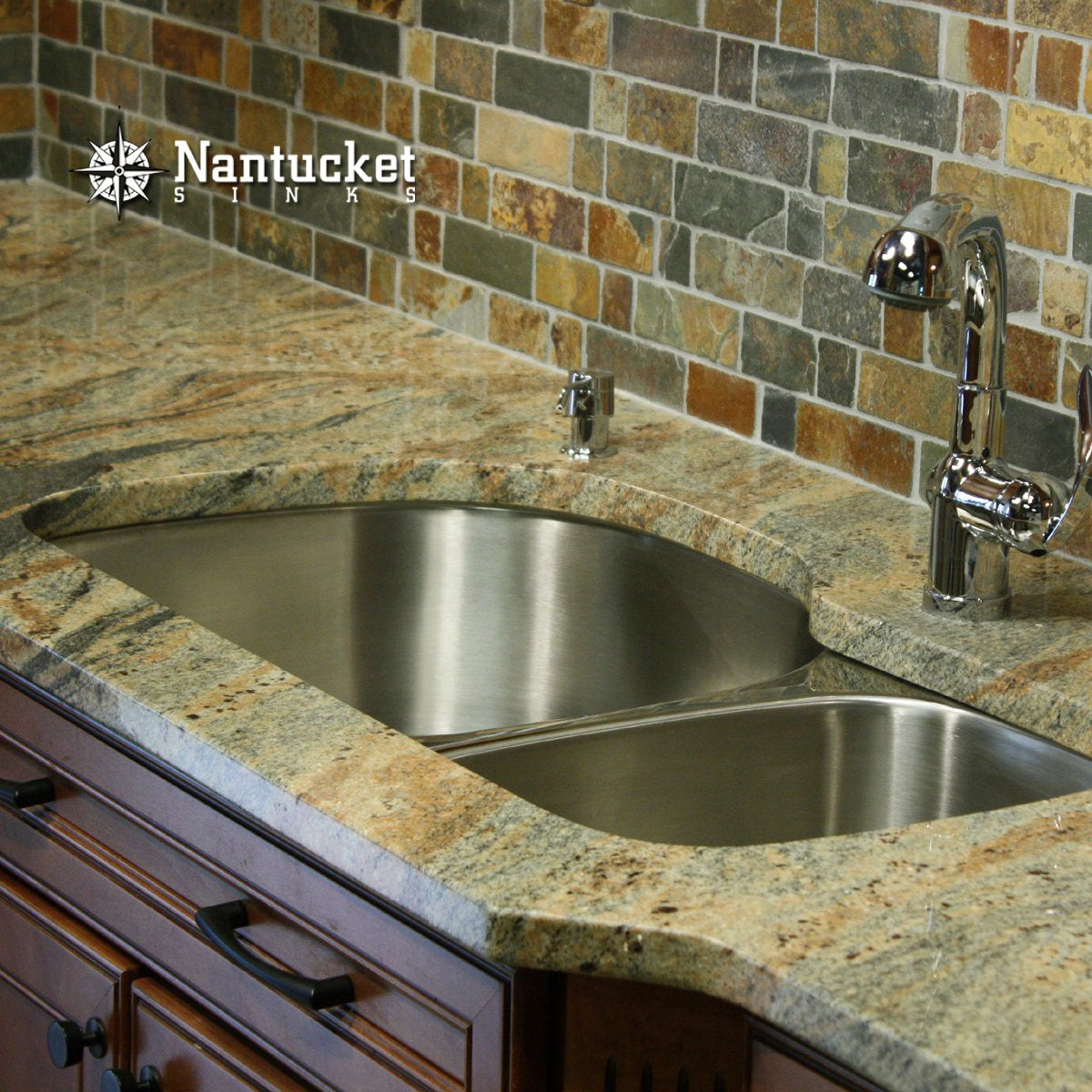 Nantucket Sinks Sconset Collection 32" Irregular Undermount Brushed Satin 304 Stainless Steel 70/30 Double Bowl 16-Gauge Kitchen Sink