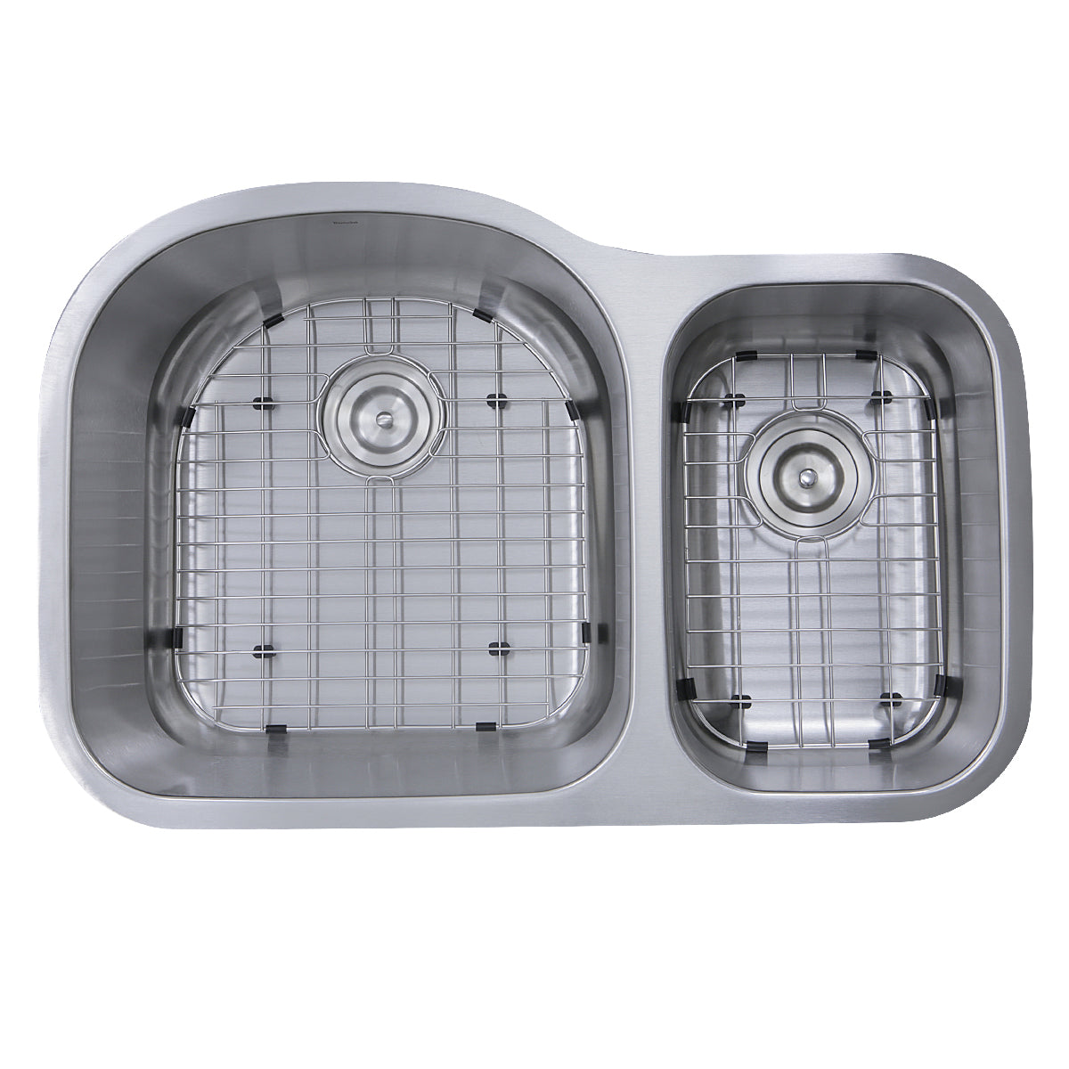 Nantucket Sinks Sconset Collection 32" Irregular Undermount Brushed Satin 304 Stainless Steel 70/30 Double Bowl 16-Gauge Kitchen Sink