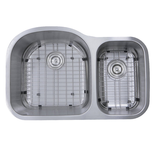 Nantucket Sinks Sconset Collection 32" Irregular Undermount Brushed Satin 304 Stainless Steel 70/30 Double Bowl 16-Gauge Kitchen Sink