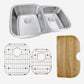 Nantucket Sinks Sconset Collection 32" Irregular Undermount Brushed Satin Silver 304 Stainless Steel 60/40 Double Bowl 16-Gauge Kitchen Sink With Cutting Board, Grids, and Colander Drains