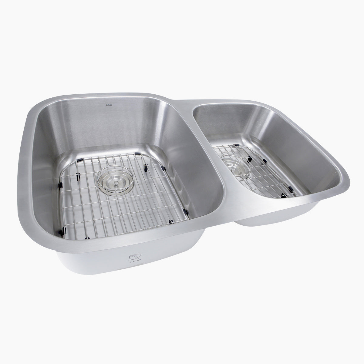 Nantucket Sinks Sconset Collection 32" Irregular Undermount Brushed Satin Silver 304 Stainless Steel 60/40 Double Bowl 16-Gauge Kitchen Sink With Cutting Board, Grids, and Colander Drains